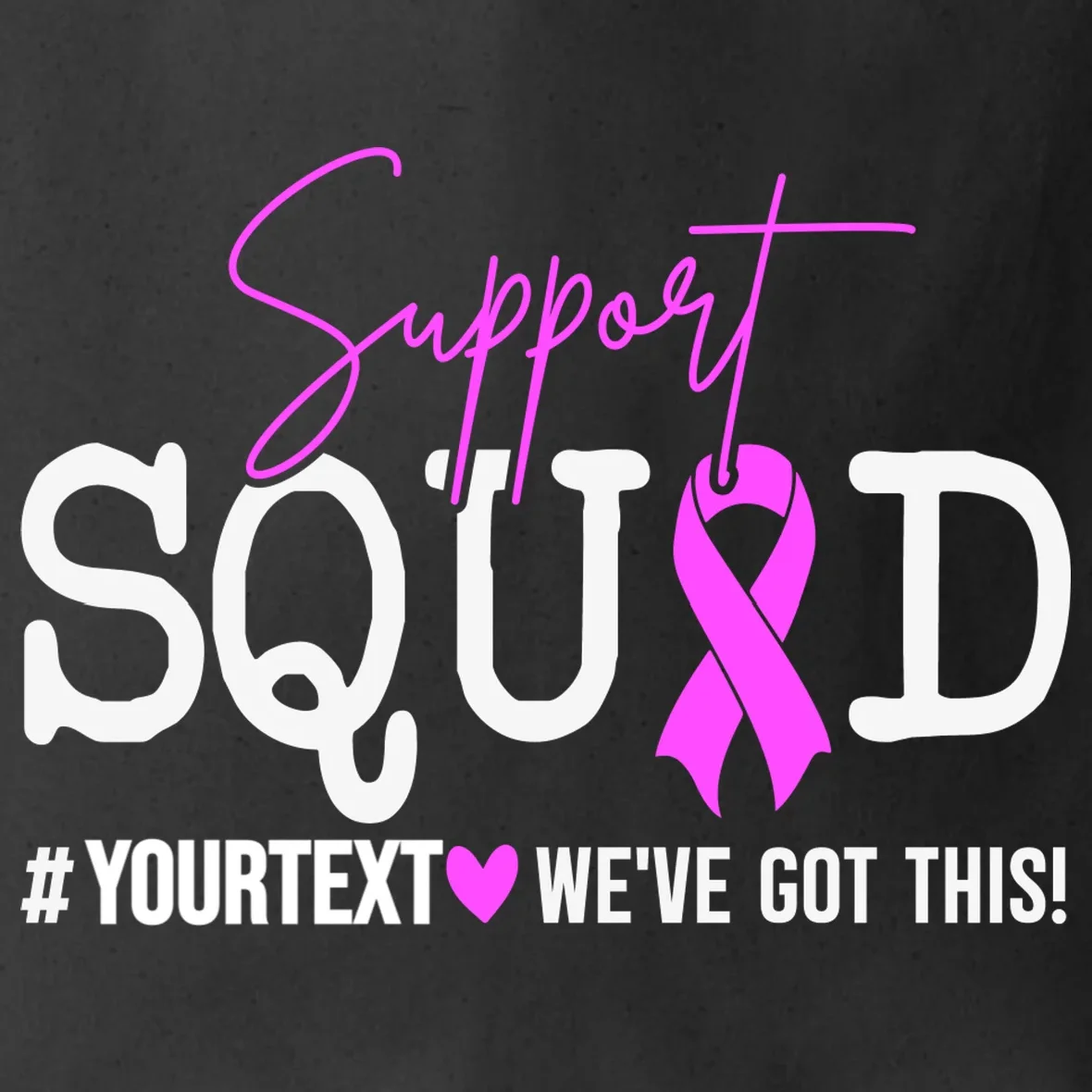 Support Squad Breast Cancer Awareness Pink Ribbon Personalized Custom Text Tote Bag - Front - Close-up