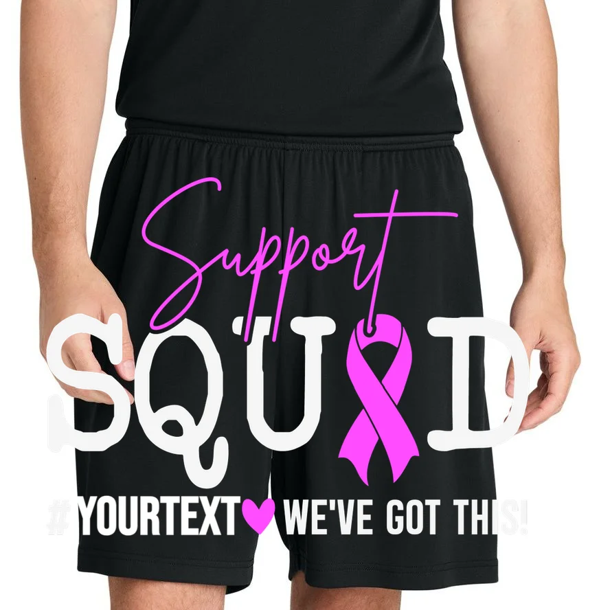 Support Squad Breast Cancer Awareness Pink Ribbon Personalized Custom Text Men's Shorts - Front 1