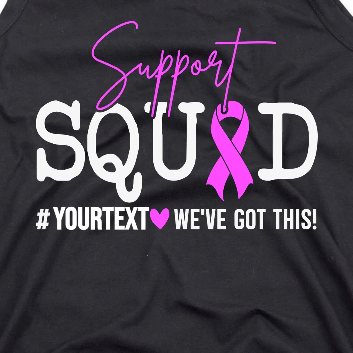 Support Squad Breast Cancer Awareness Pink Ribbon Personalized Custom Text Men's Tank Top - Front - Close-up