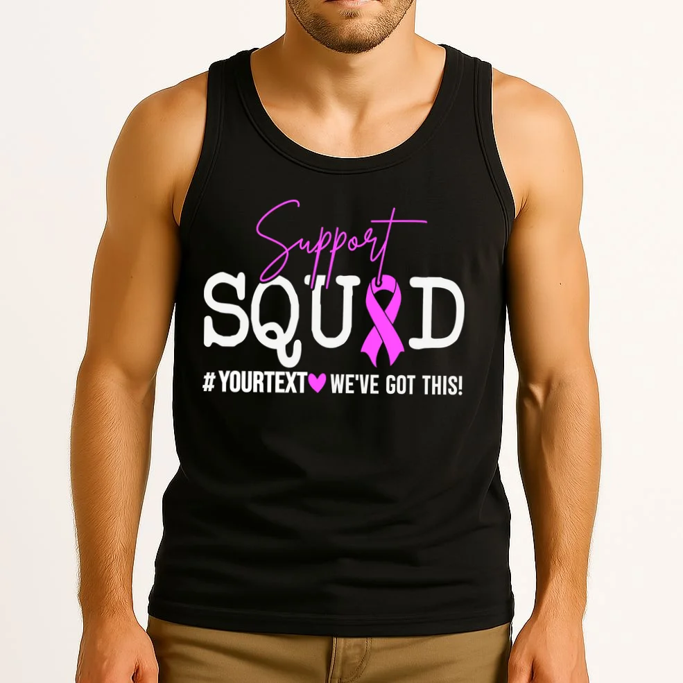 Support Squad Breast Cancer Awareness Pink Ribbon Personalized Custom Text Tank Top - Front 2