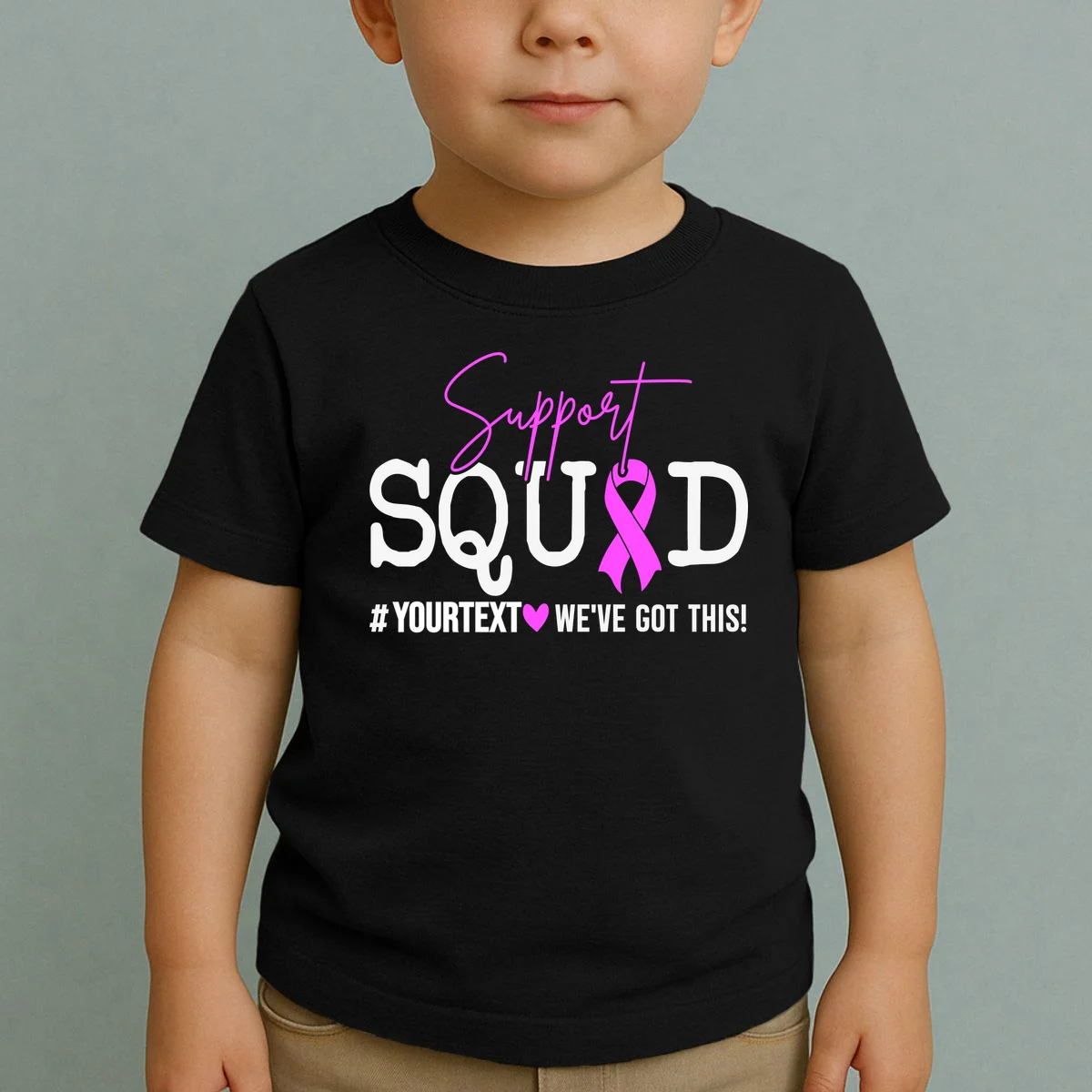 Support Squad Breast Cancer Awareness Pink Ribbon Personalized Custom Text Toddler T-Shirt - Front 1