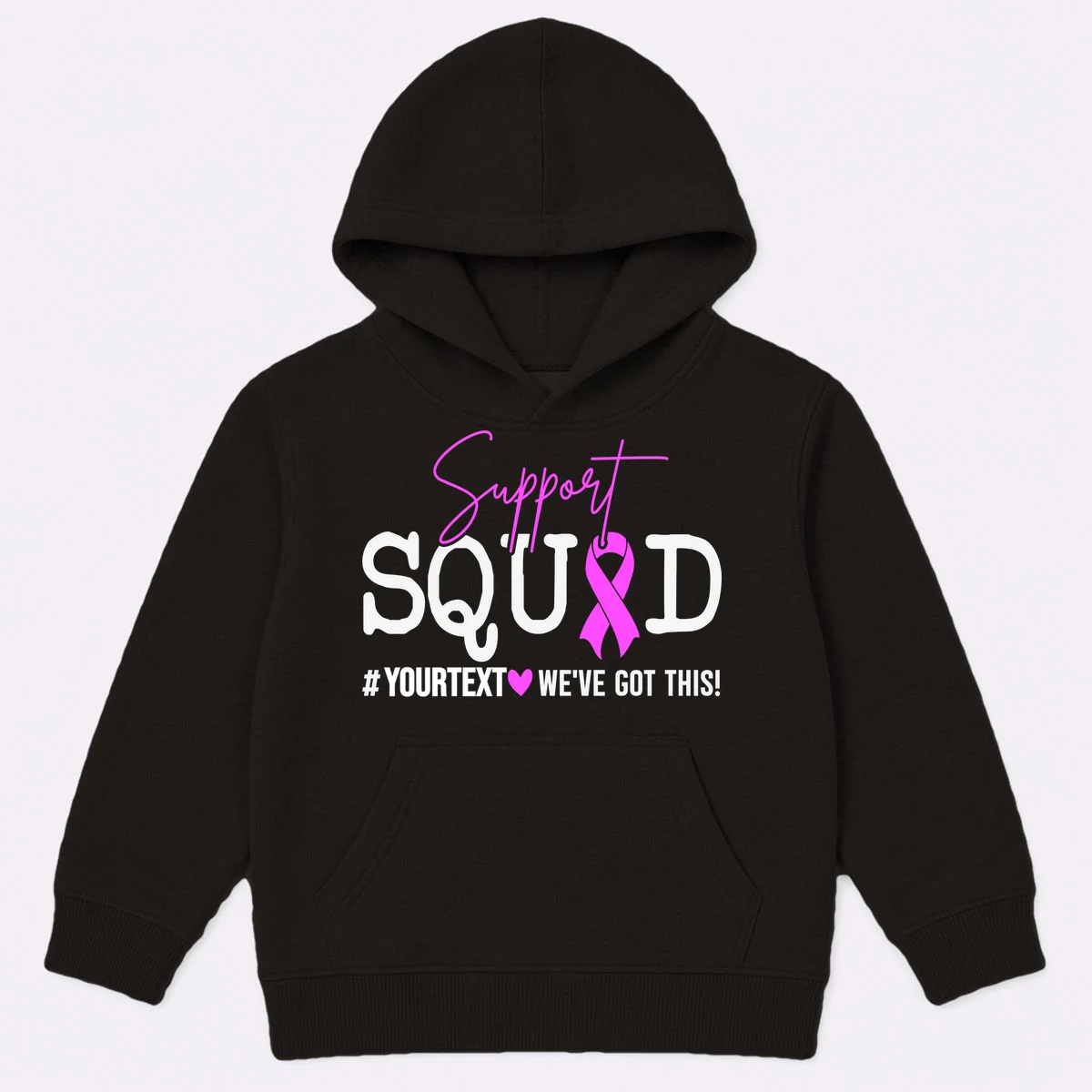Support Squad Breast Cancer Awareness Pink Ribbon Personalized Custom Text Kids Hoodie - Front