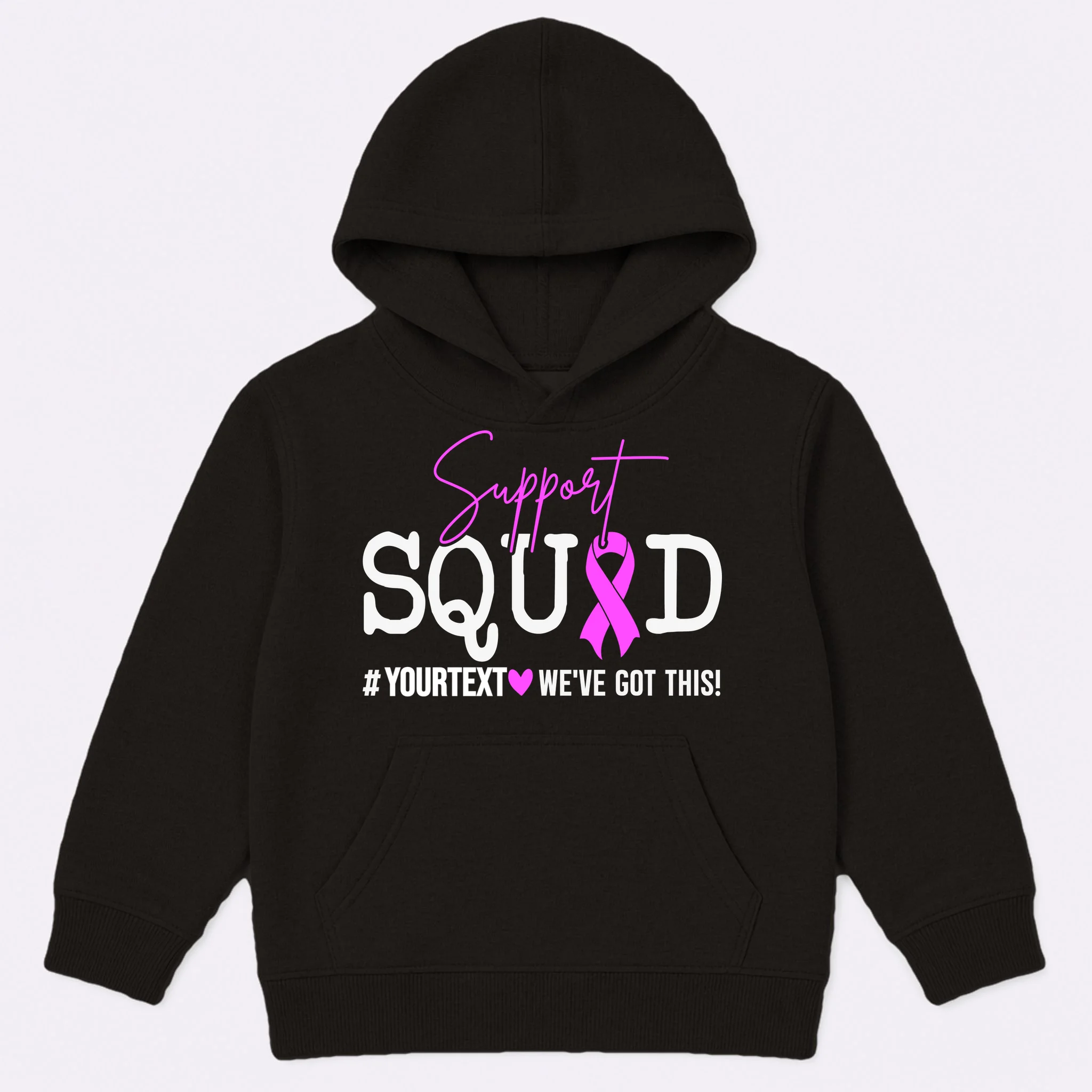 Support Squad Breast Cancer Awareness Pink Ribbon Personalized Custom Text Kids Hoodie - Front
