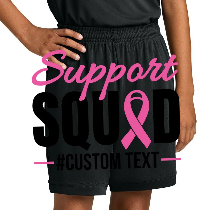 Support Squad Breast Cancer Awareness Personalized Text Kids Shorts - Front 1