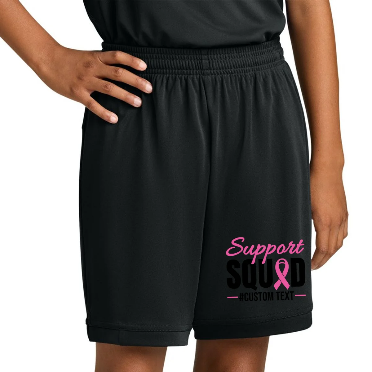 Support Squad Breast Cancer Awareness Personalized Text Kids Shorts - Front 1
