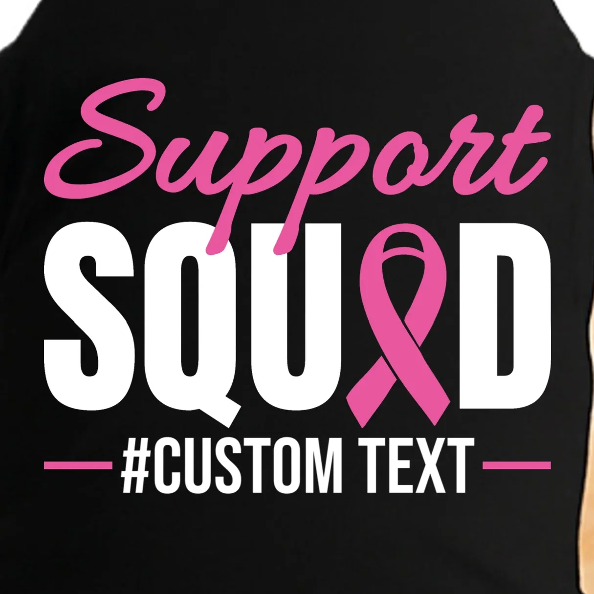 Support Squad Breast Cancer Awareness Personalized Text Doggie Tank - Front - Close-up
