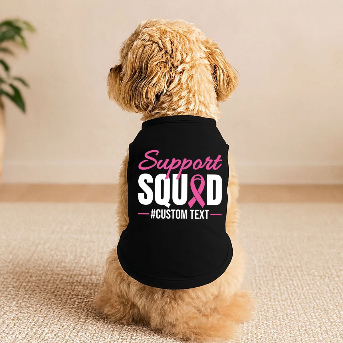 Support Squad Breast Cancer Awareness Personalized Text Doggie Tank - Front 1