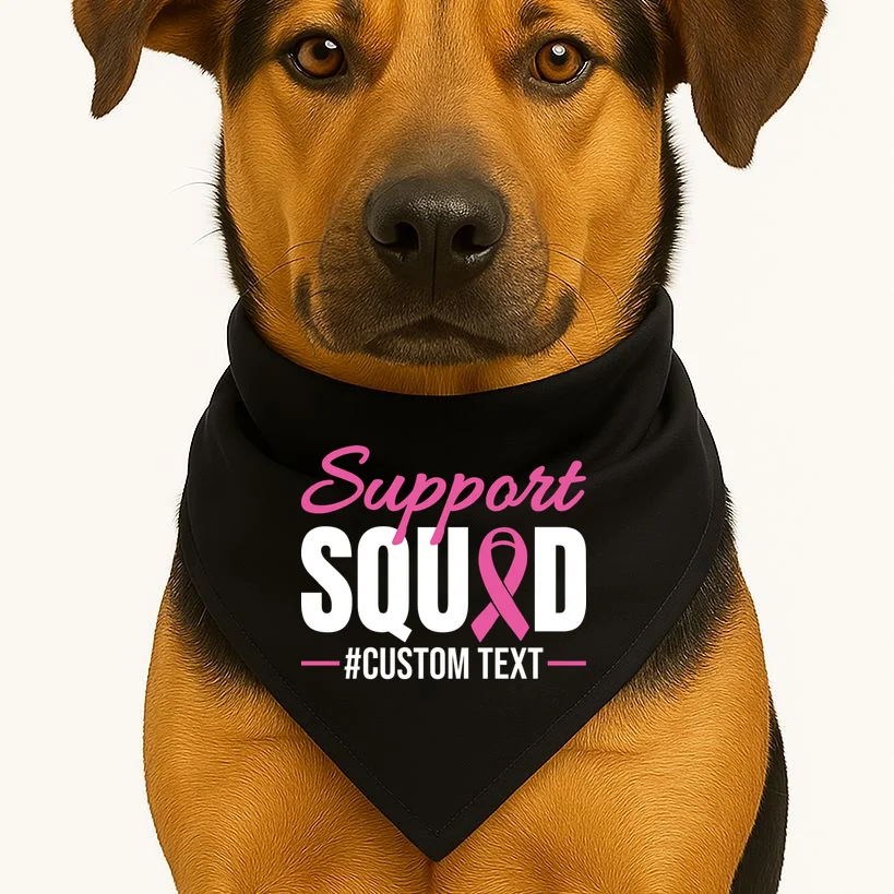 Support Squad Breast Cancer Awareness Personalized Text Dog Bandana - Front 1