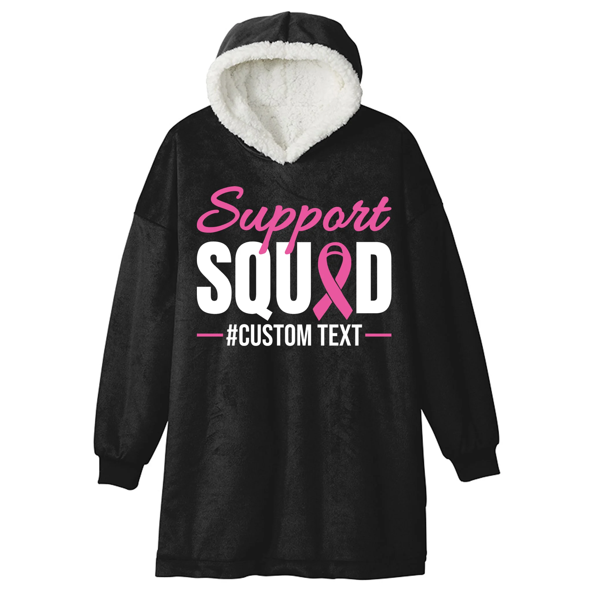 Support Squad Breast Cancer Awareness Personalized Text Hooded Blanket - Front