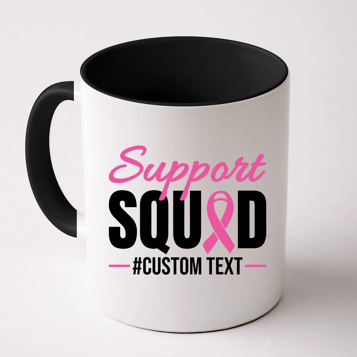 Support Squad Breast Cancer Awareness Personalized Text Coffee Mug - Front