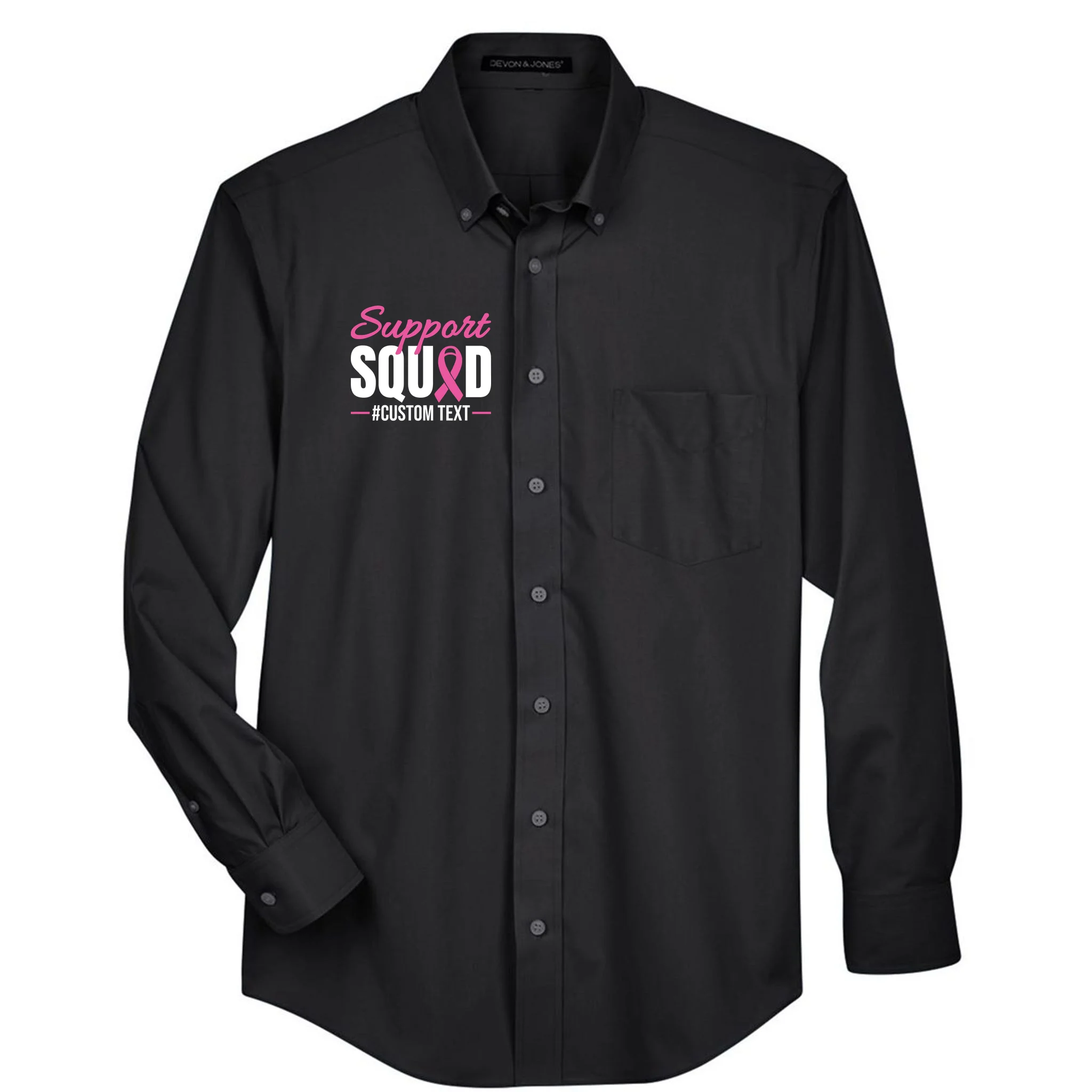 Support Squad Breast Cancer Awareness Personalized Text Men's Button Up - Front