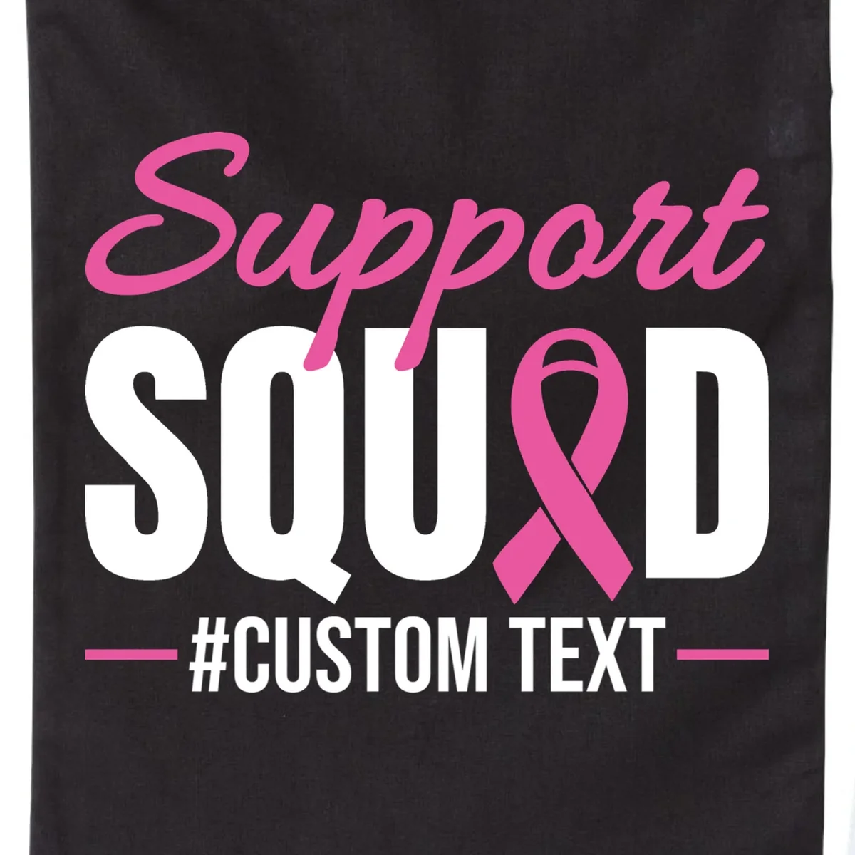 Support Squad Breast Cancer Awareness Personalized Text Drawstring Bag - Front - Close-up
