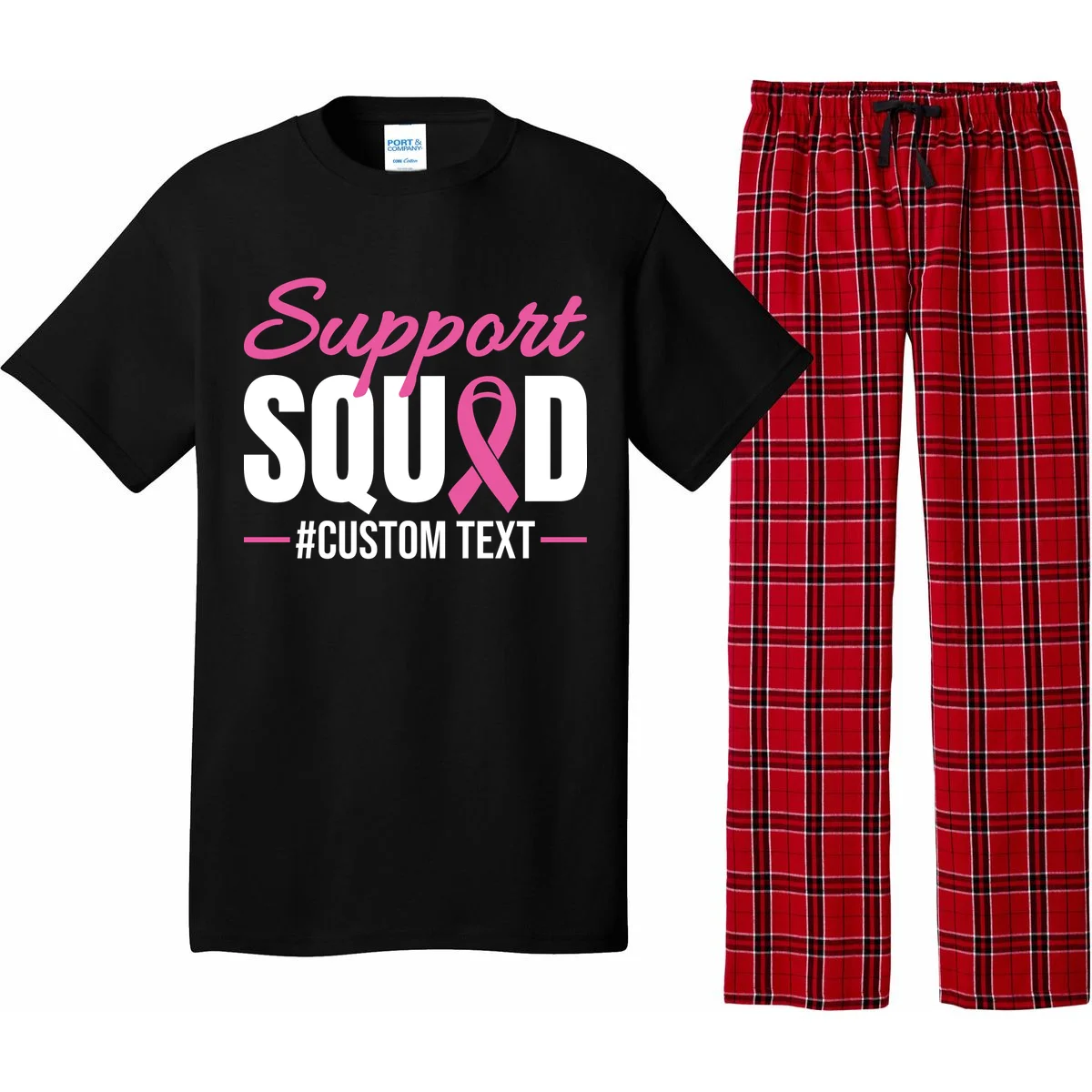 Support Squad Breast Cancer Awareness Personalized Text Pajama Set - Front