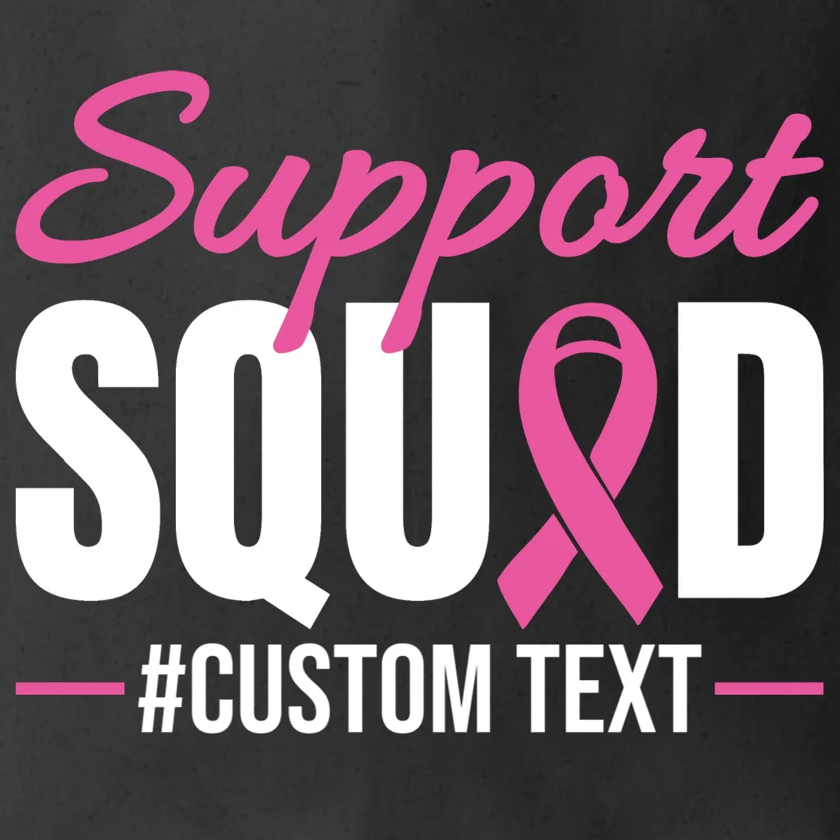 Support Squad Breast Cancer Awareness Personalized Text Tote Bag - Front - Close-up