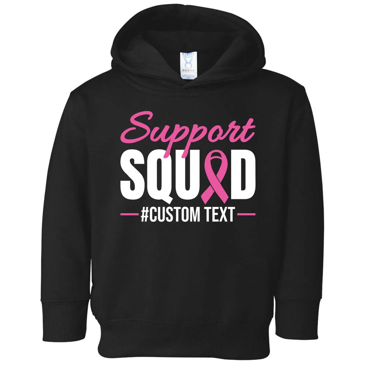 Support Squad Breast Cancer Awareness Personalized Text Toddler Hoodie - Front