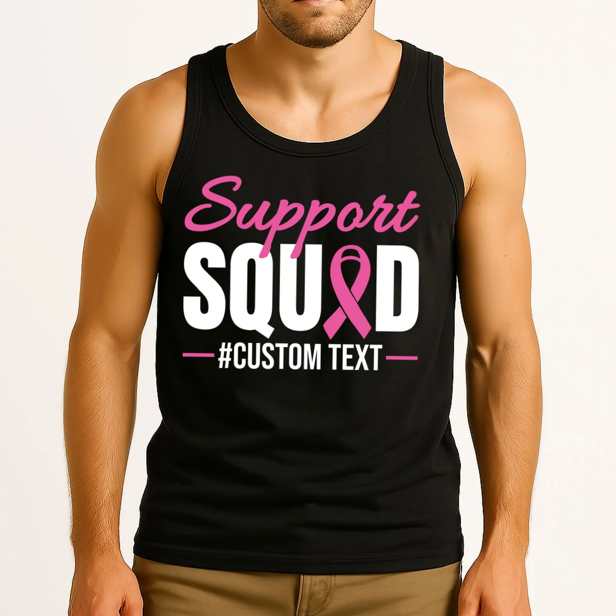 Support Squad Breast Cancer Awareness Personalized Text Tank Top - Front 2