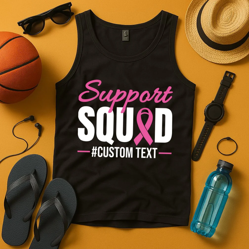 Support Squad Breast Cancer Awareness Personalized Text Tank Top - Front 3