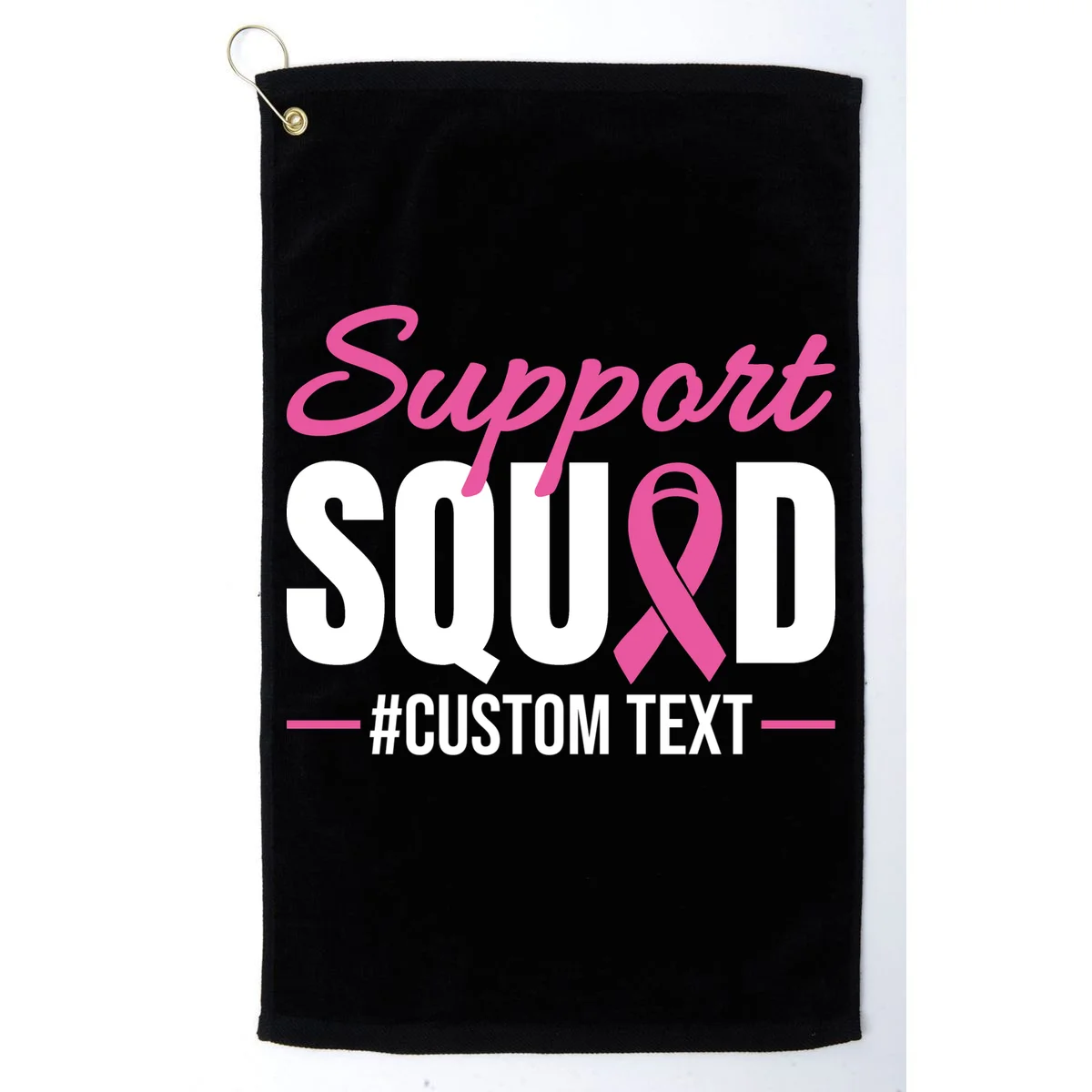 Support Squad Breast Cancer Awareness Personalized Text Golf Towel - Front