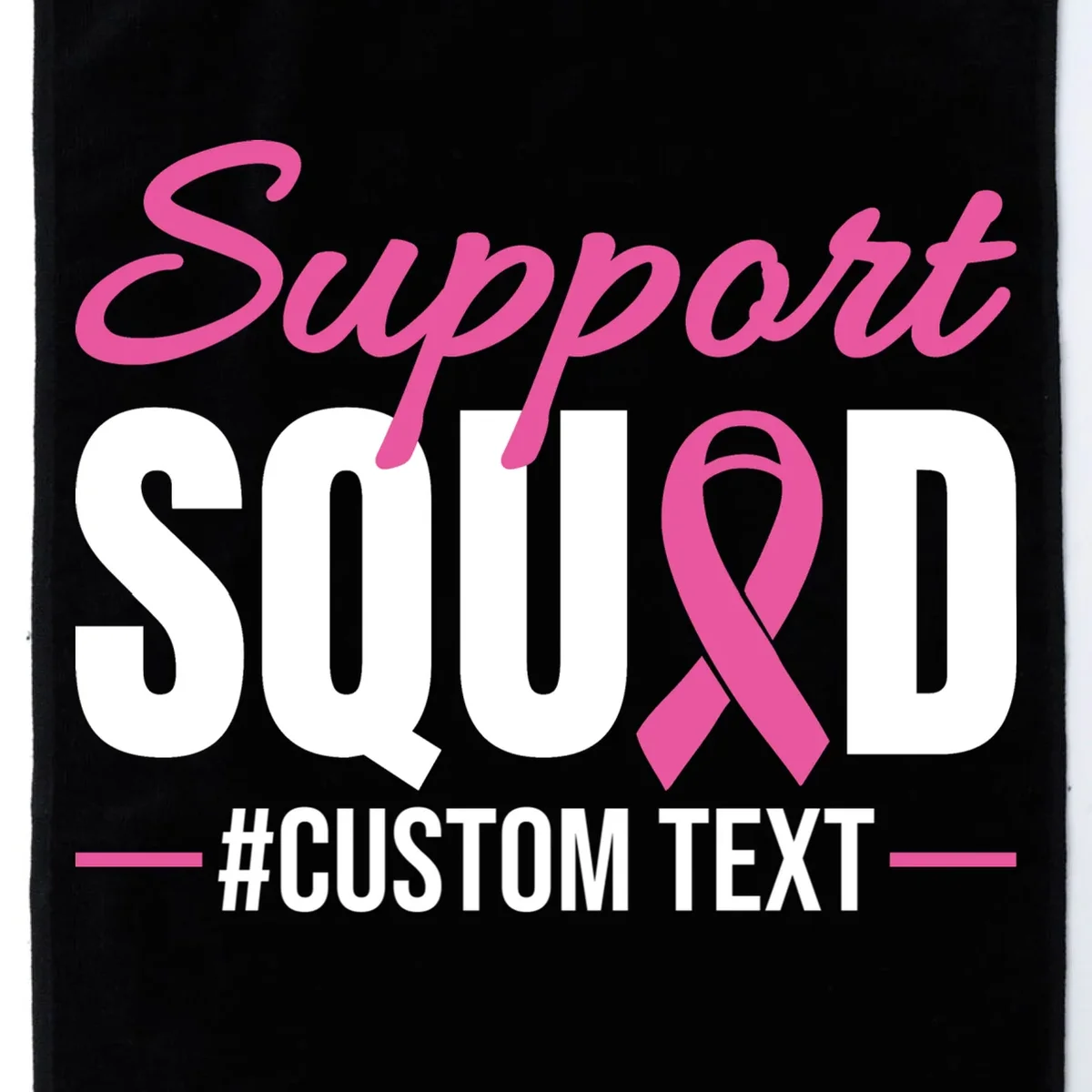 Support Squad Breast Cancer Awareness Personalized Text Golf Towel - Front - Close-up
