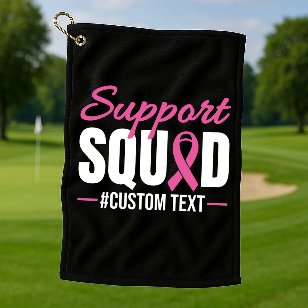 Support Squad Breast Cancer Awareness Personalized Text Golf Towel - Front 1