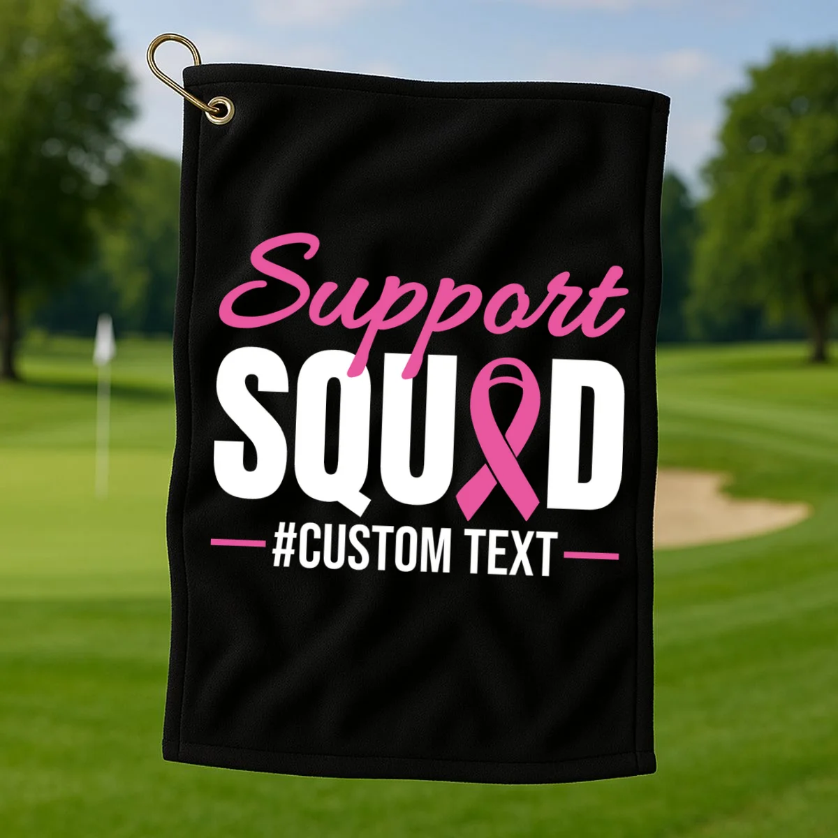 Support Squad Breast Cancer Awareness Personalized Text Golf Towel - Front 1