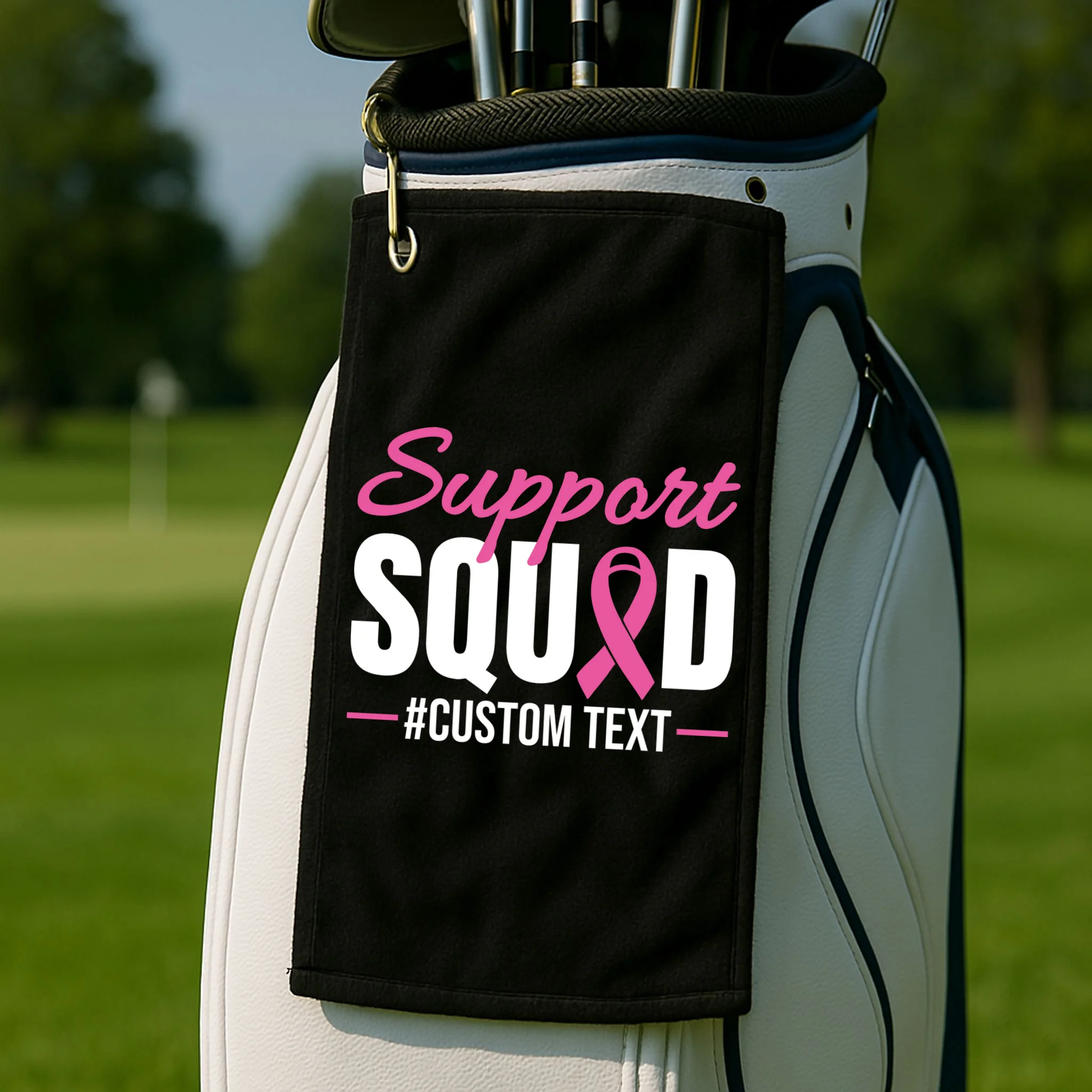 Support Squad Breast Cancer Awareness Personalized Text Golf Towel - Front 2