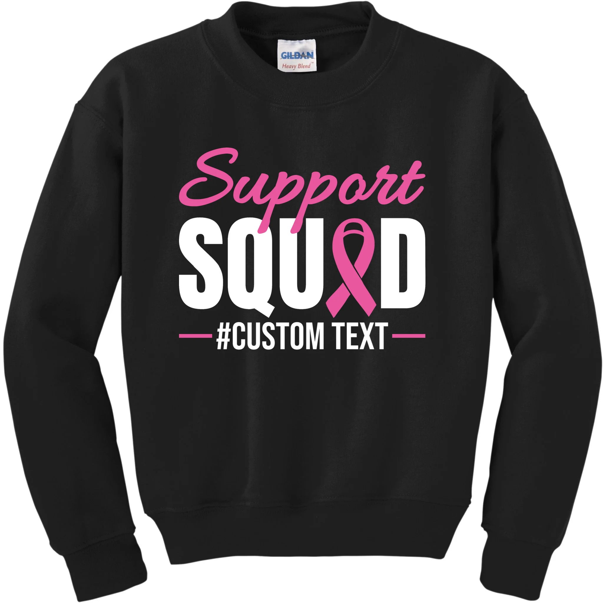 Support Squad Breast Cancer Awareness Personalized Text Kids Sweatshirt - Front