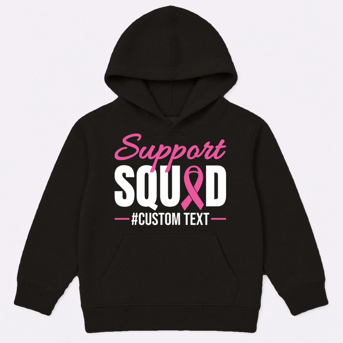 Support Squad Breast Cancer Awareness Personalized Text Kids Hoodie - Front