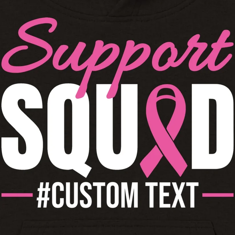 Support Squad Breast Cancer Awareness Personalized Text Kids Hoodie - Front - Close-up