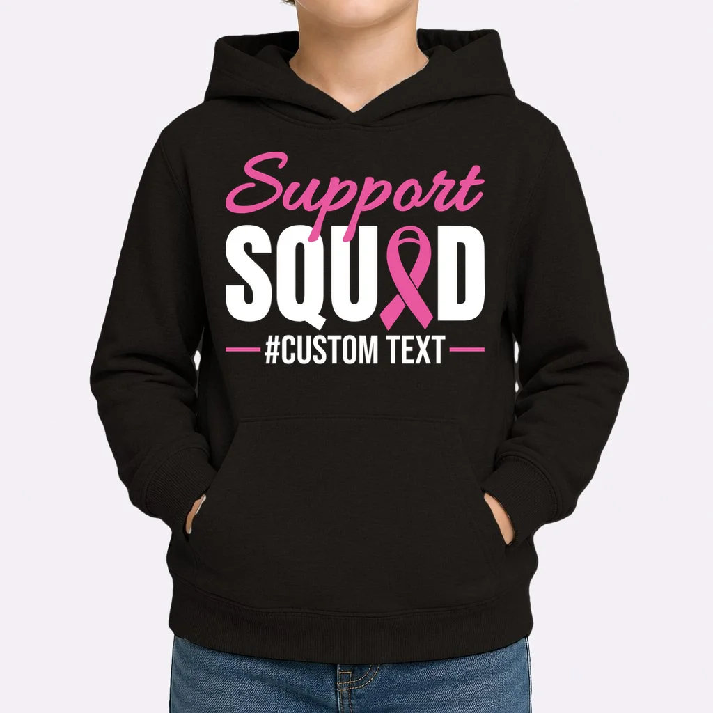 Support Squad Breast Cancer Awareness Personalized Text Kids Hoodie - Front 1
