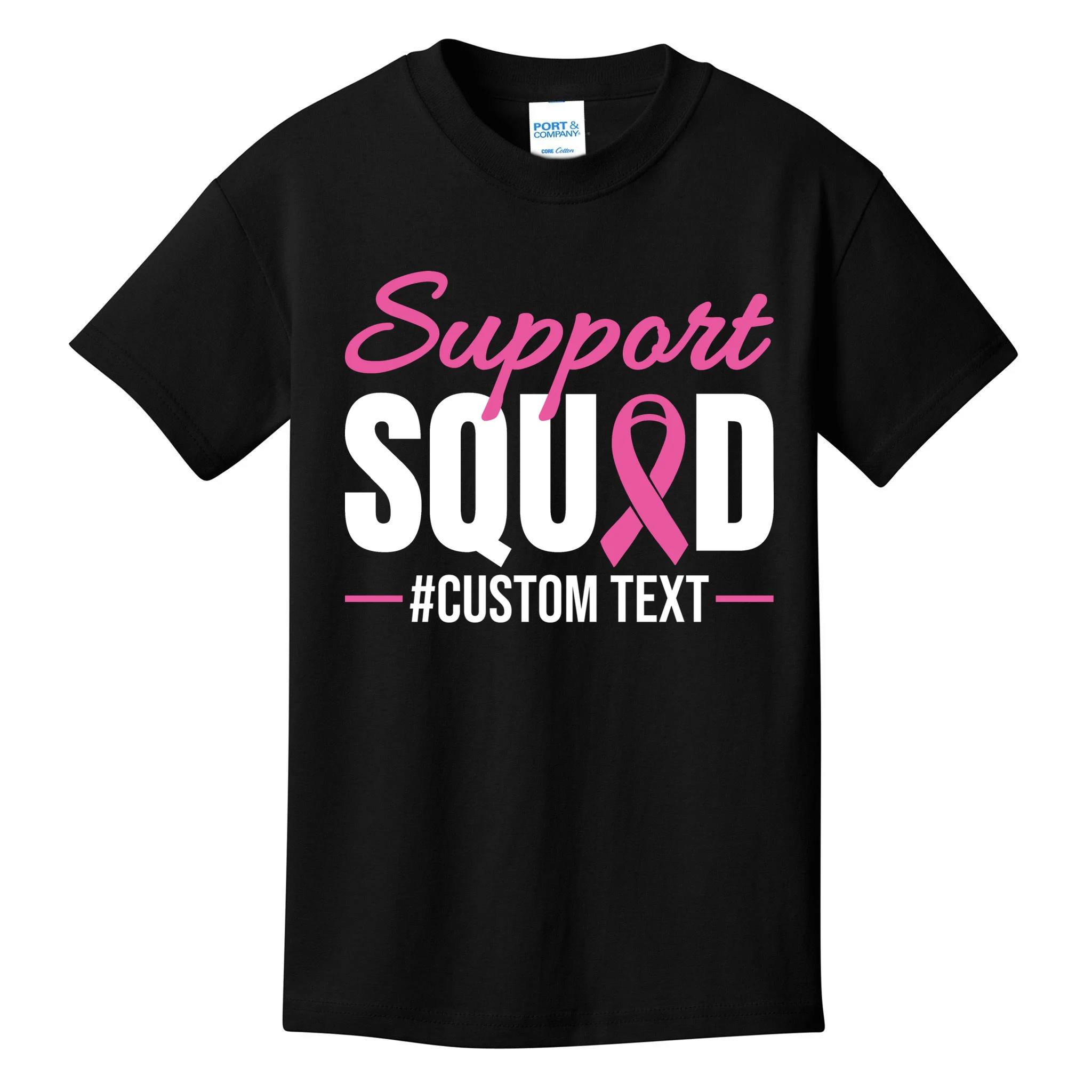 Support Squad Breast Cancer Awareness Personalized Text Kids T-Shirt - Front
