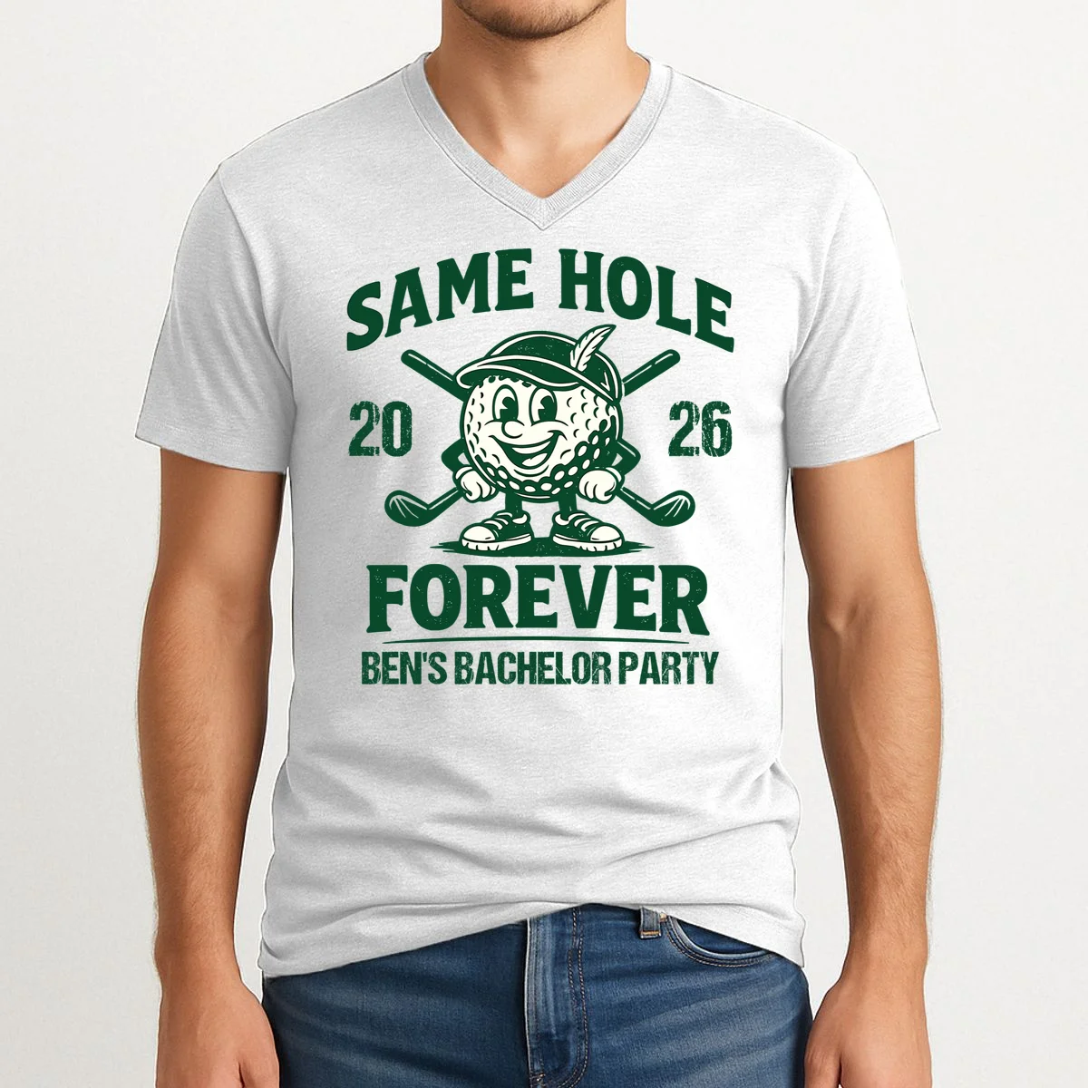 Same Hole Forever Funny Bachelor Golf V-Neck T-Shirt - Front 1