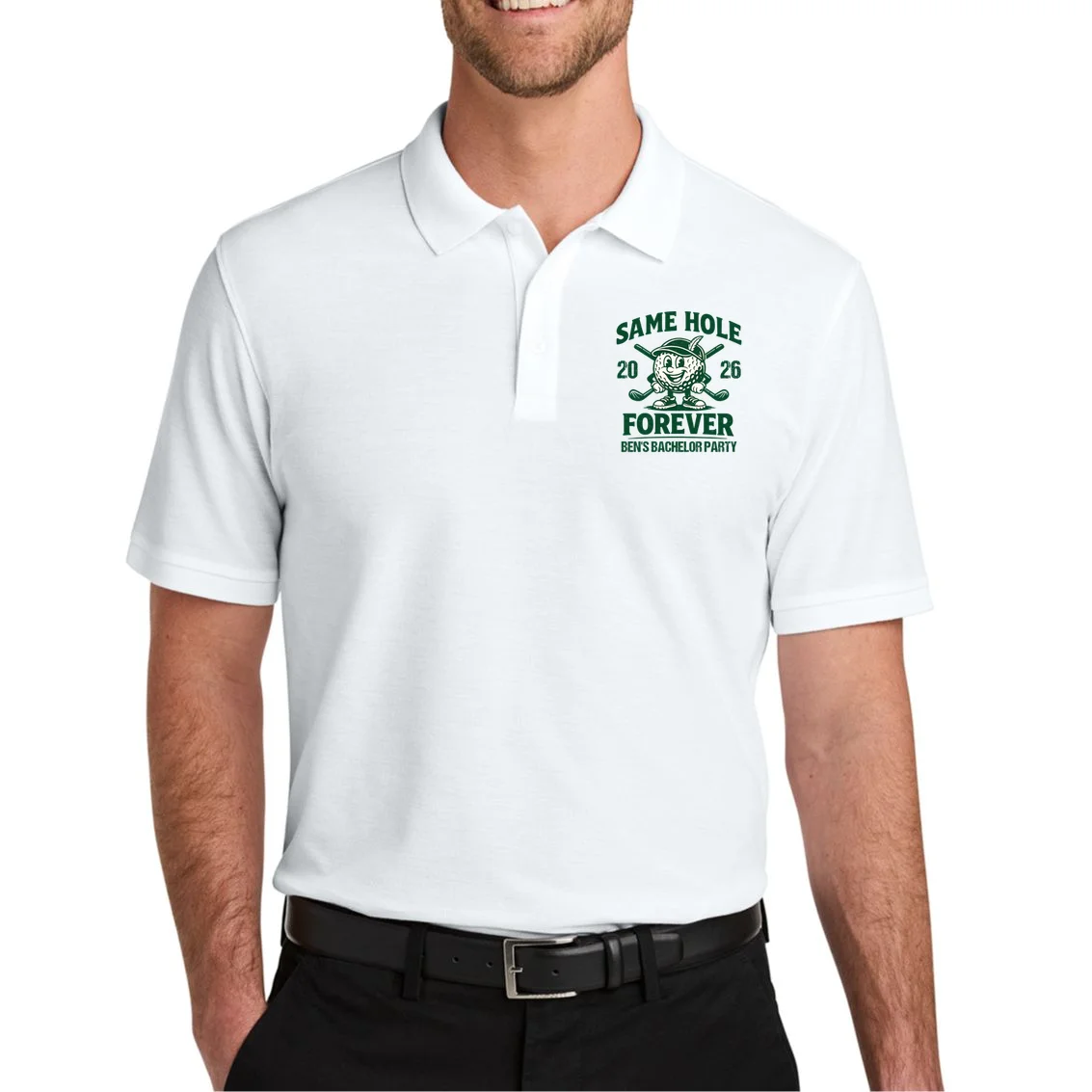 Same Hole Forever Funny Bachelor Golf Polo Shirt - Front 1