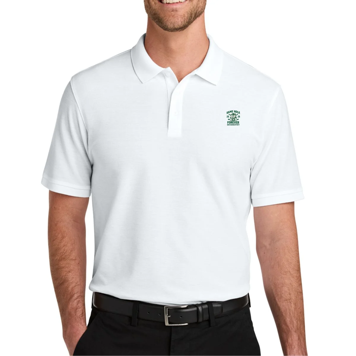 Same Hole Forever Funny Bachelor Golf Polo Shirt - Front 1