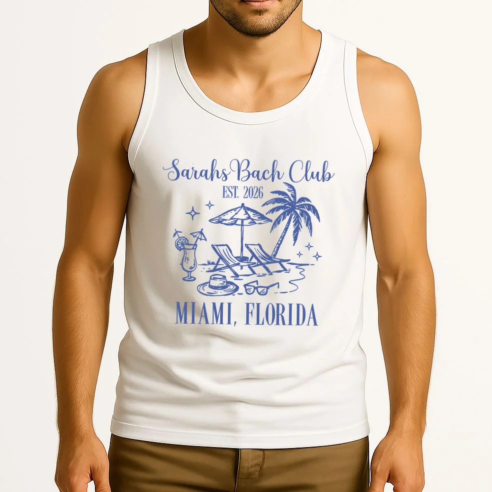 Custom Name Bach Club Personalized Bachelorette Men's Tank Top - Front 2