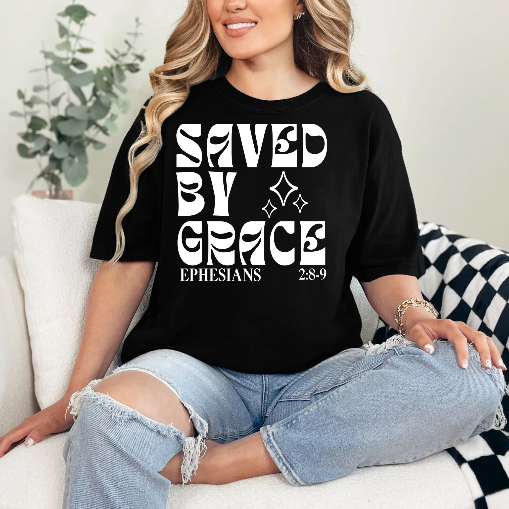 Saved By Grace Cute Custom Verses Bible Book Chapter Verses T-Shirt - Front 1