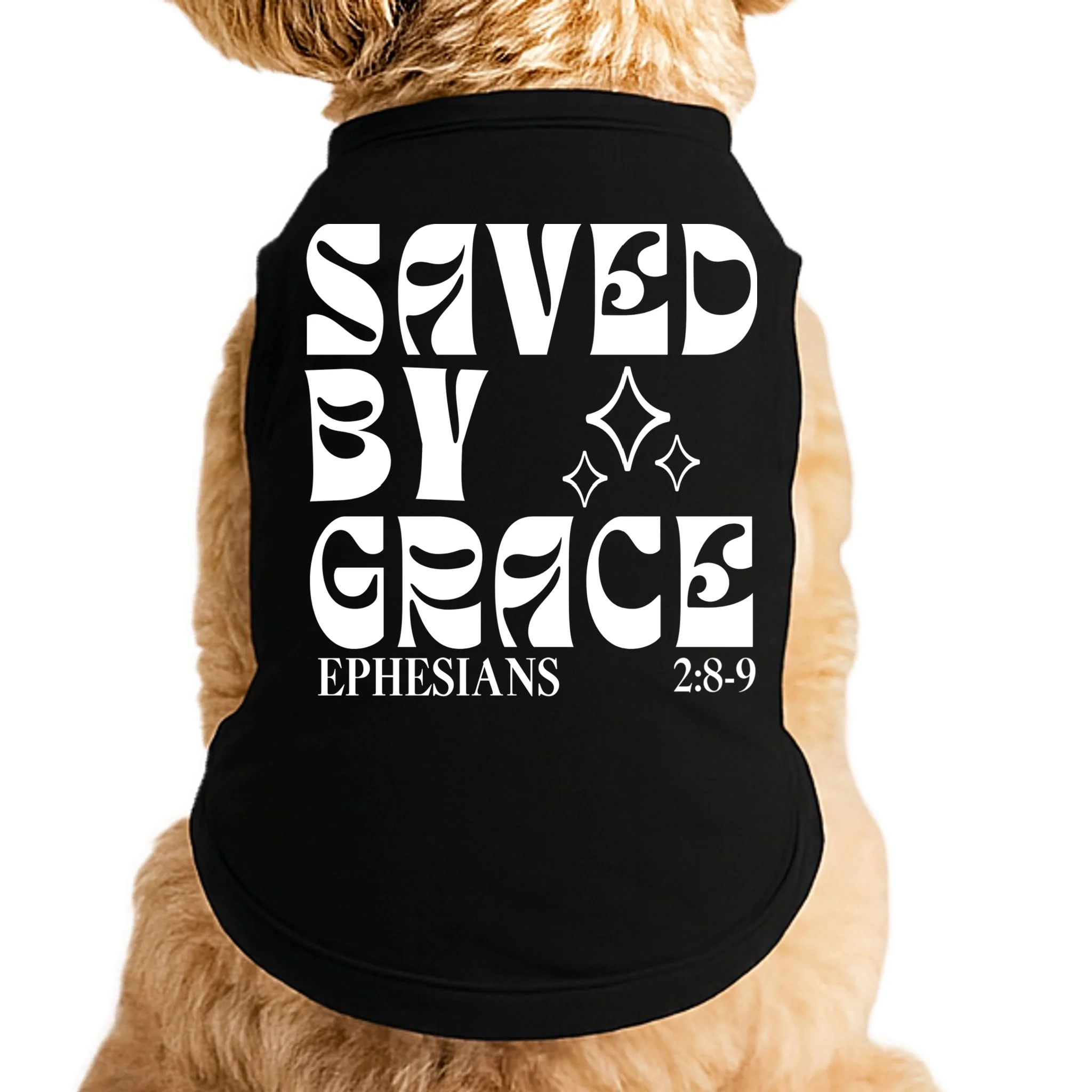 Saved By Grace Cute Custom Verses Bible Book Chapter Verses Doggie Tank - Front
