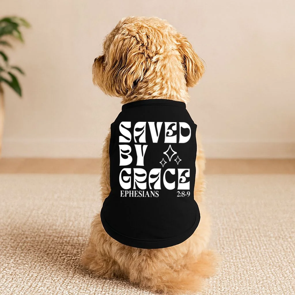 Saved By Grace Cute Custom Verses Bible Book Chapter Verses Doggie Tank - Front 1