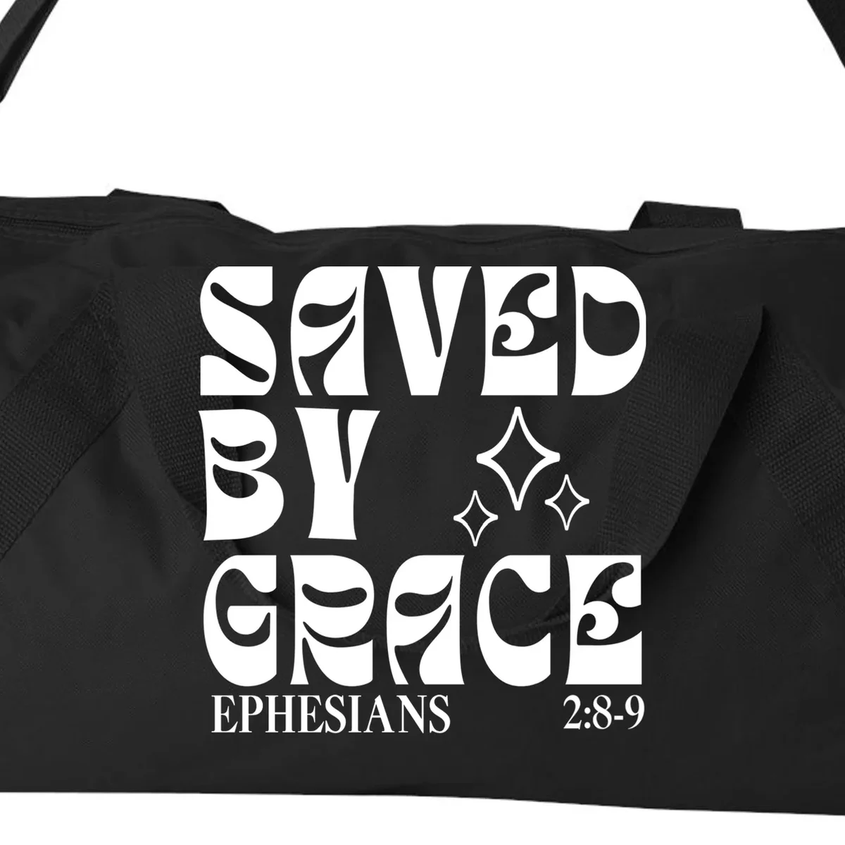 Saved By Grace Cute Custom Verses Bible Book Chapter Verses Duffel Bag - Front - Close-up