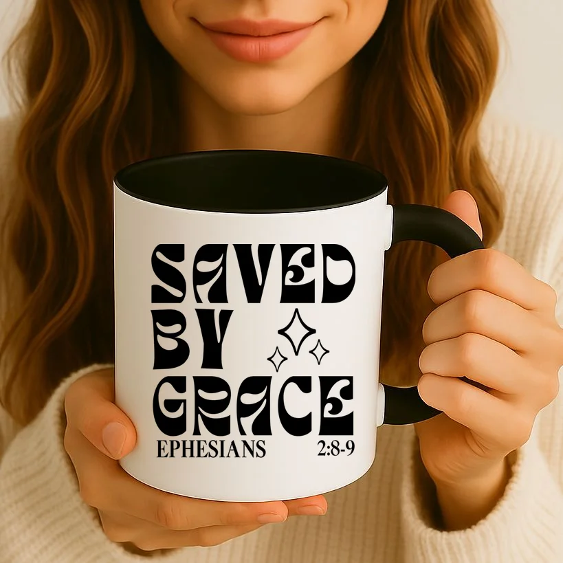 Saved By Grace Cute Custom Verses Bible Book Chapter Verses Coffee Mug - Front 2