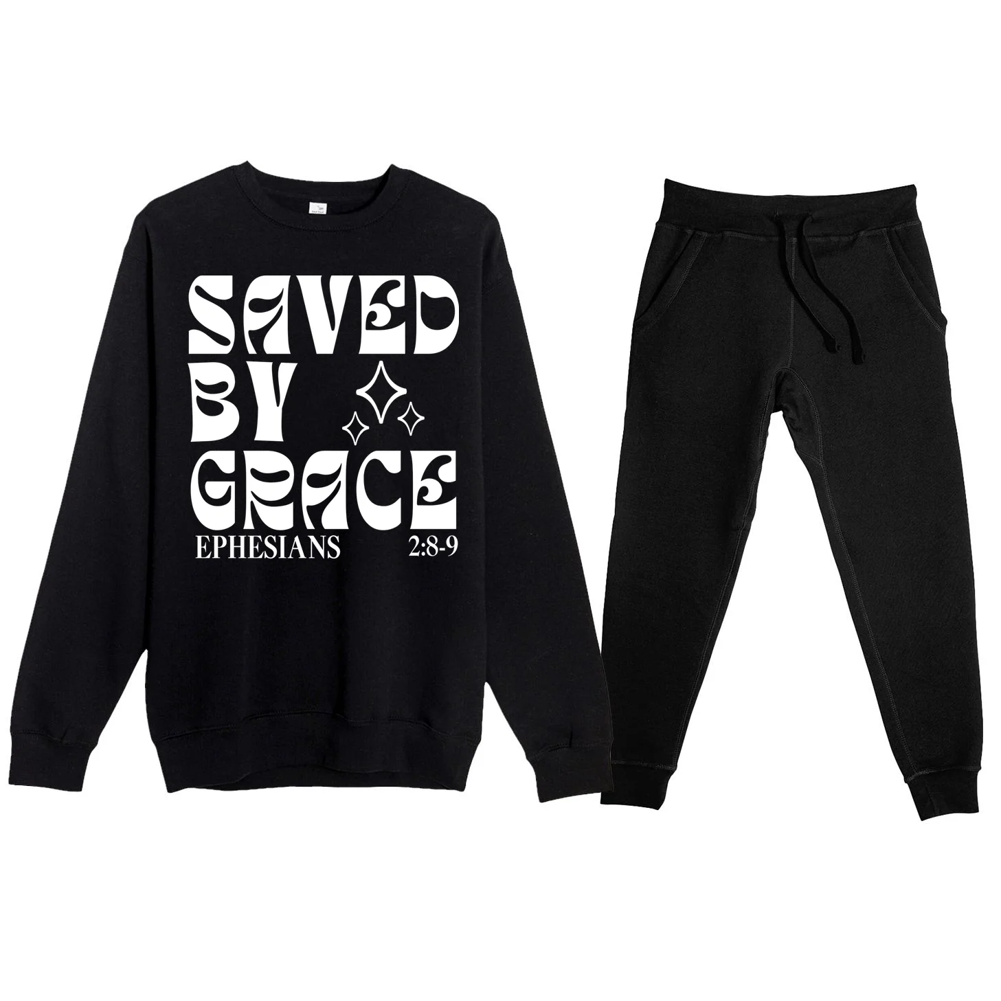Saved By Grace Cute Custom Verses Bible Book Chapter Verses Men's Sweatsuit Front