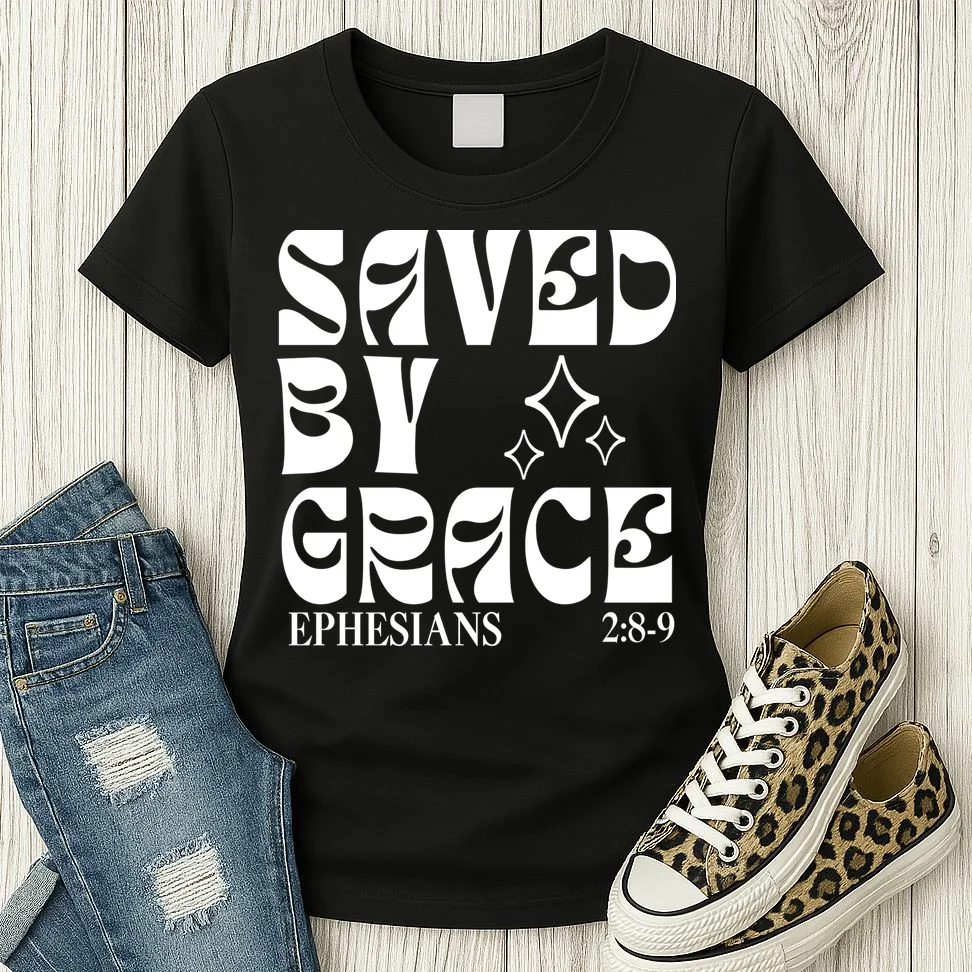 Saved By Grace Cute Custom Verses Bible Book Chapter Verses Women's T-Shirt - Front 2