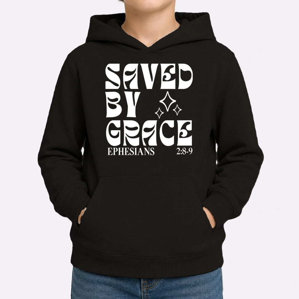 Saved By Grace Cute Custom Verses Bible Book Chapter Verses Kids Hoodie - Front 1