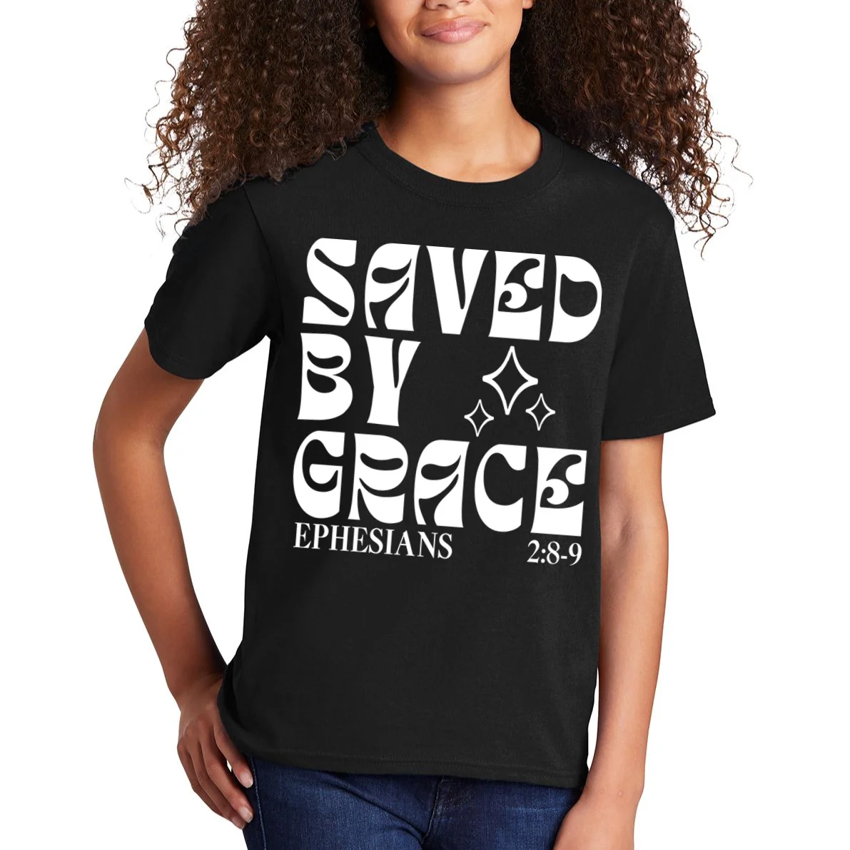 Saved By Grace Cute Custom Verses Bible Book Chapter Verses Kids T-Shirt - Front 1