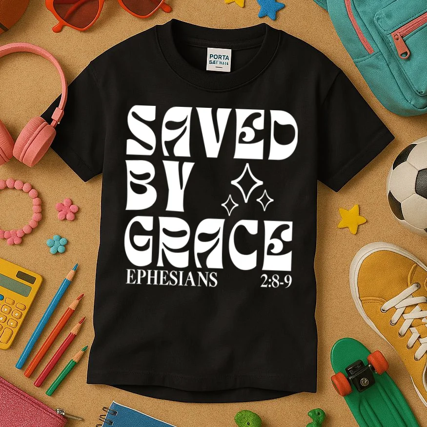 Saved By Grace Cute Custom Verses Bible Book Chapter Verses Kids T-Shirt - Front 2