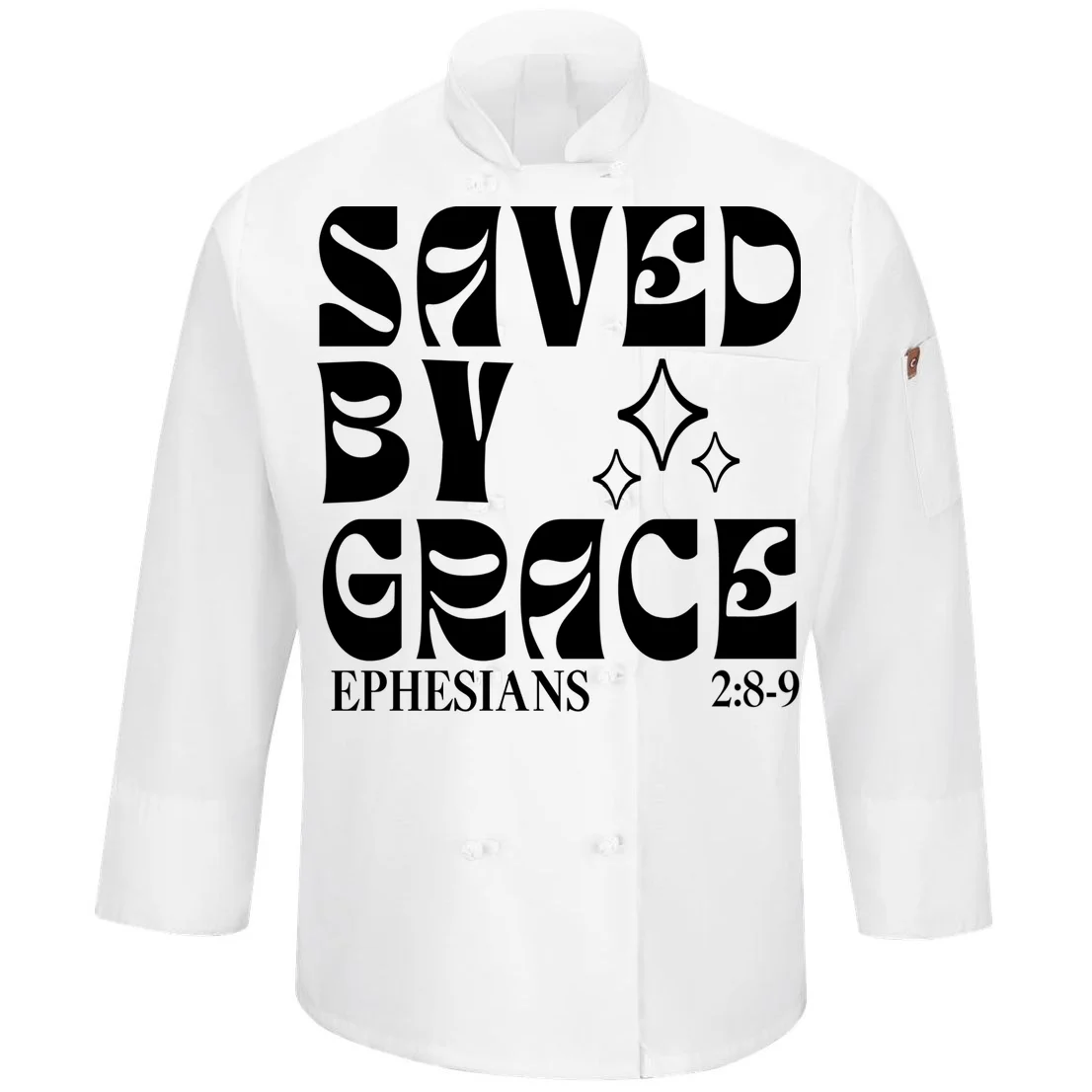 Saved By Grace Cute Custom Verses Bible Book Chapter Verses Men's Chef Coat Front