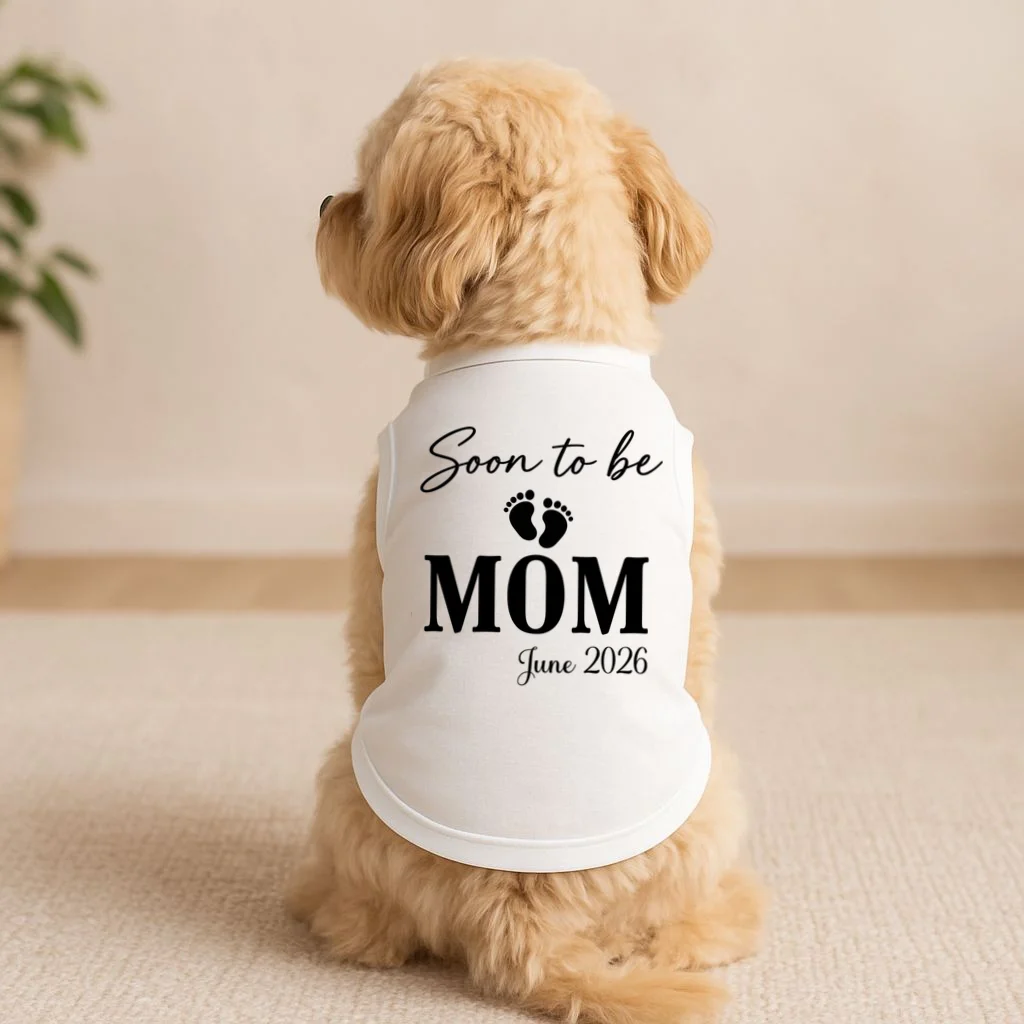 Soon to Be Mom & Dad Personalized Pregnancy Announcement Gift - Custom Baby Announcement Design Doggie Tank - Front 1