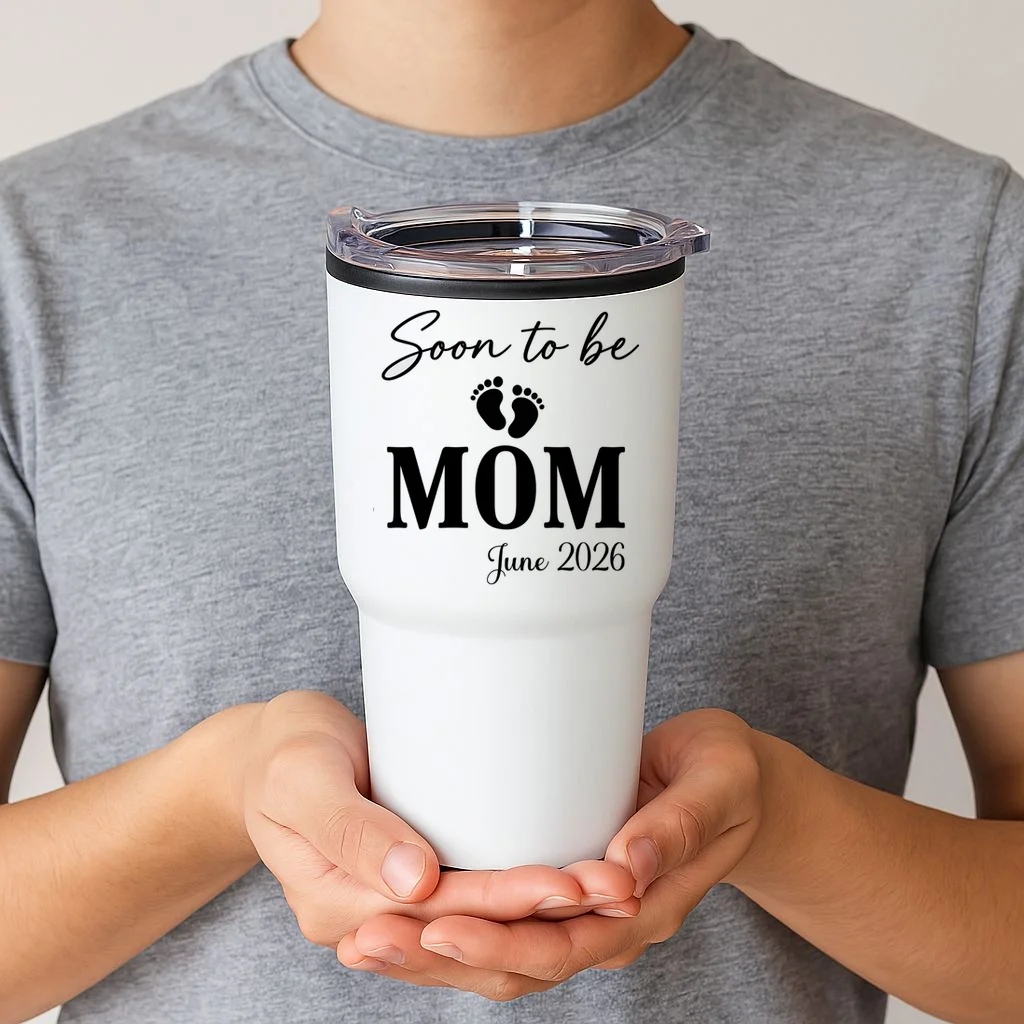 Soon to Be Mom & Dad Personalized Pregnancy Announcement Gift - Custom Baby Announcement Design 20oz Tumbler - Front 1
