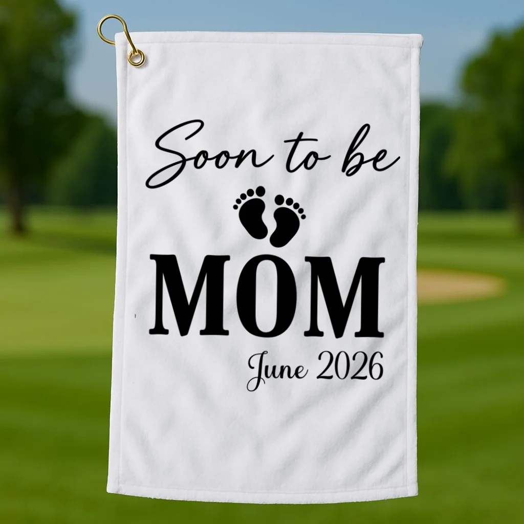 Soon to Be Mom & Dad Personalized Pregnancy Announcement Gift - Custom Baby Announcement Design Golf Towel - Front 1