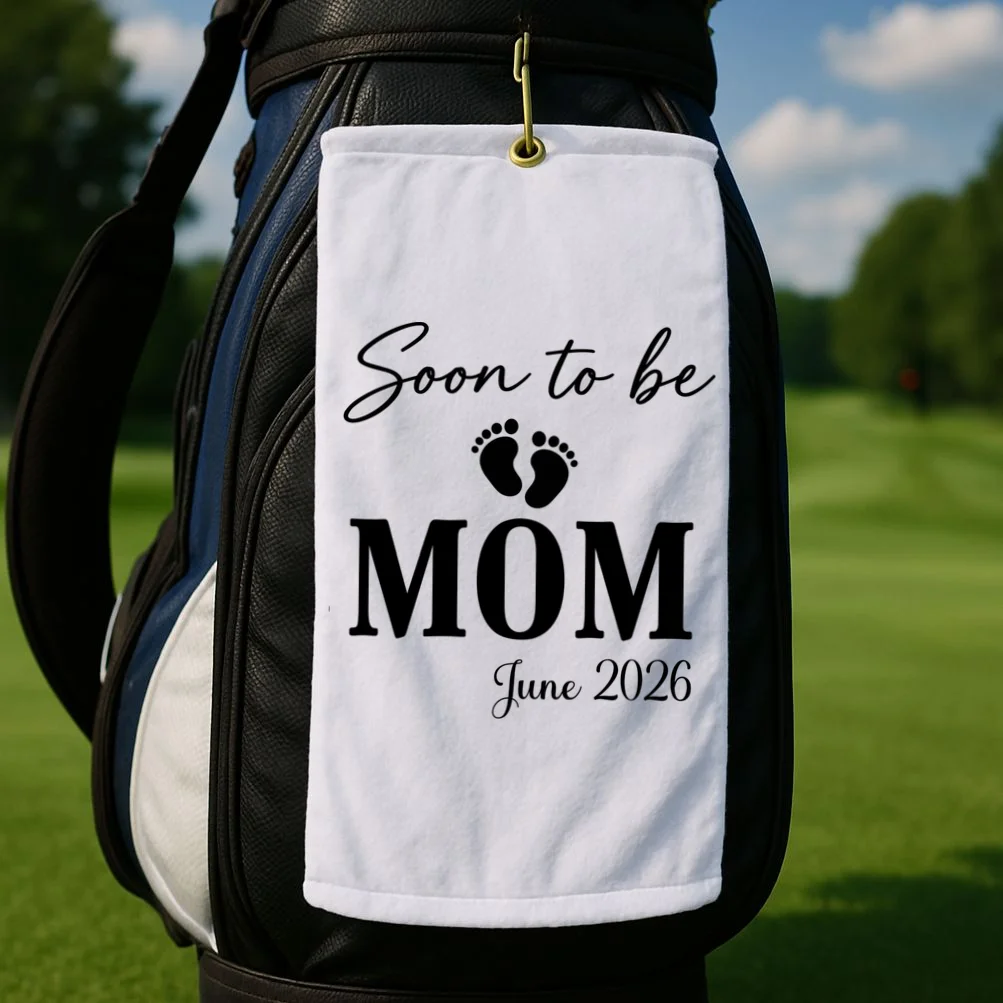 Soon to Be Mom & Dad Personalized Pregnancy Announcement Gift - Custom Baby Announcement Design Golf Towel - Front 2